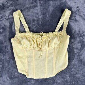 Pale Yellow Corset Crop Top Bustier Womens M Milkmaid Y2K Cottagecore